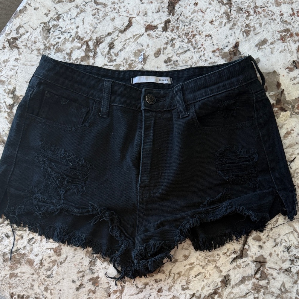 Kut from the Kloth Black Distressed Frayed Hem Jean Shorts